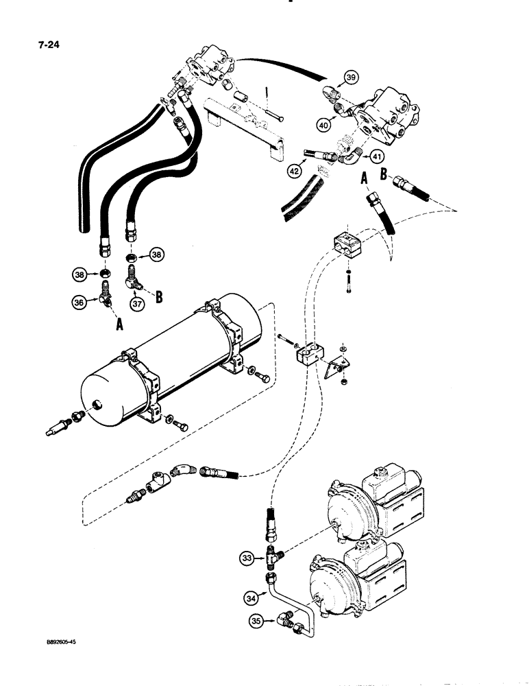 Схема запчастей Case 621 - (7-24) - UPPER RESERVOIR TO BRAKE VALVE AND ACTUATORS, P.I.N. JAK0020901 AND AFTER (07) - BRAKES