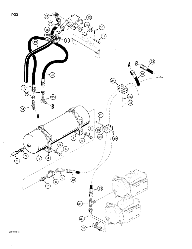 Схема запчастей Case 621 - (7-22) - UPPER RESERVOIR TO BRAKE VALVE AND ACTUATORS (07) - BRAKES