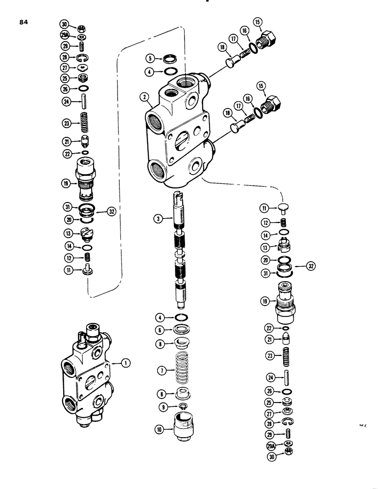 Схема запчастей Case 26C - (084) - G34898 AND G100182 BACKHOE, CONTROL VALVES, SWING SECTION 