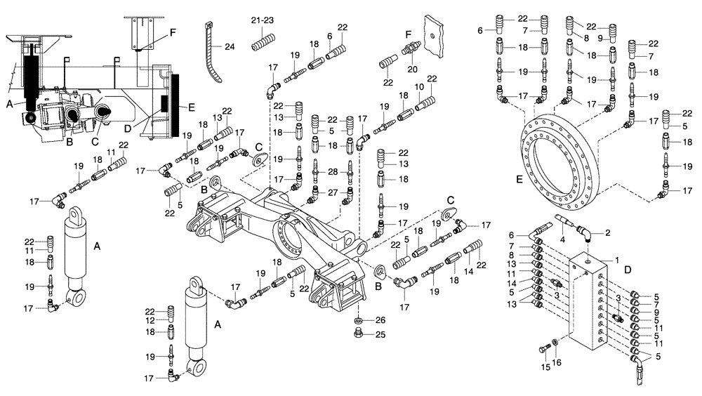 Схема запчастей Case 330 - (94A00010514[01]) - GREASING SYSTEM - FRONT FRAME (19) - OPTIONS