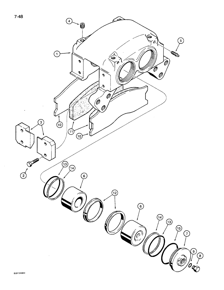 Схема запчастей Case 621 - (7-48) - BRAKE CALIPER, L127645, PRIOR TO P.I.N. JAK0027127 (07) - BRAKES