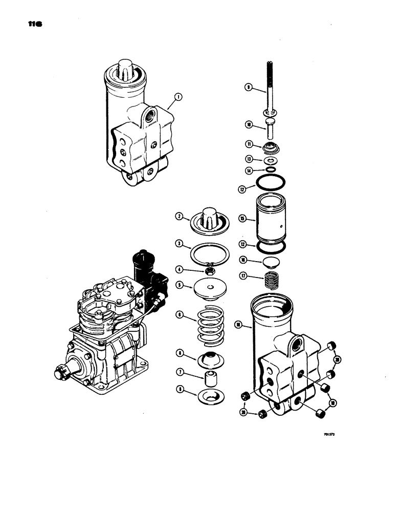 Схема запчастей Case W24 - (116) - AIR COMPRESSOR, L32563 GOVERNOR (07) - BRAKES