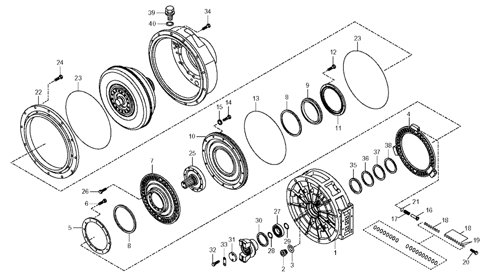 Схема запчастей Case 330 - (18A01020586[01]) - TRANSMISSION - RETARDER OPTION (03) - Converter / Transmission