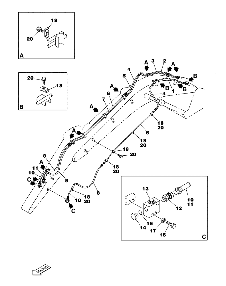 Схема запчастей Case CX350 - (08-071-07[01]) - HYDRAULIC CIRCUIT, SMALL FLOW - DIPPER (2.63 M) (08) - HYDRAULICS