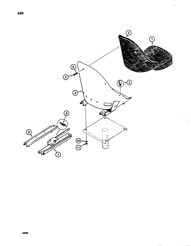 Схема запчастей Case W24C - (430) - SEAT WITH FRONT ADJUSTMENT LEVER (09) - CHASSIS/ATTACHMENTS