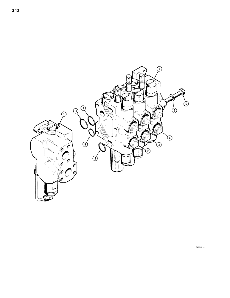 Схема запчастей Case 1150B - (342) - R26129 THREE SPOOL VALVE, LOADER WITH RIPPER, 4-IN-1 BUCKET OR FELLER BUNCHER (07) - HYDRAULIC SYSTEM