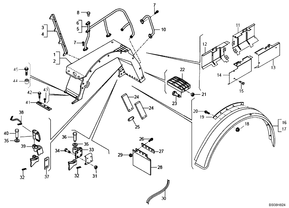 Схема запчастей Case 330B - (60A00000613[001]) - MUD GUARD ASSY, FRONT (P.I.N. HHD0330BN7PG57000 AND AFTER) (84157935) (10) - Cab/Cowlings