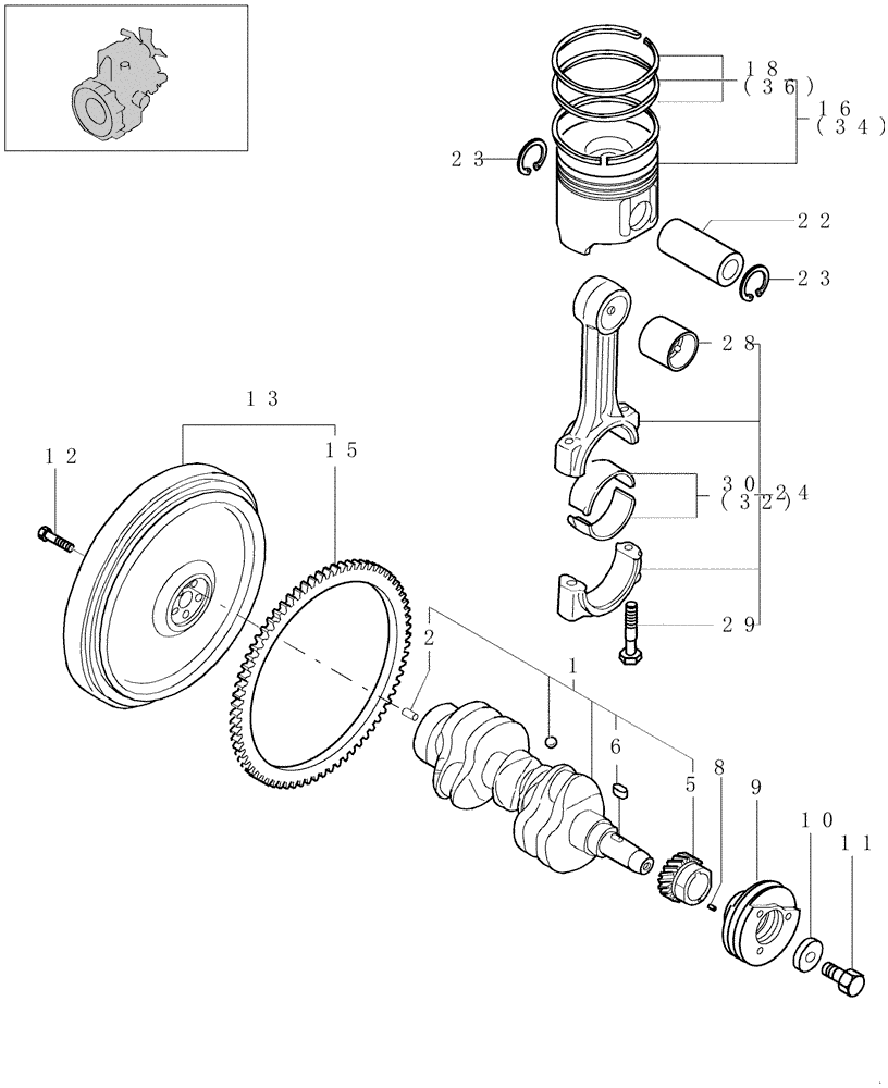 Схема запчастей Case CX27B - (0.081[01]) - CRANKSHAFT & PISTON (00) - GENERAL