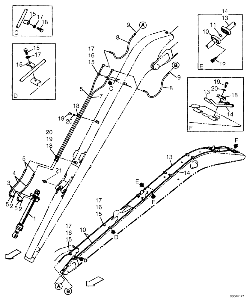 Схема запчастей Case CX210LR - (08-13) - HYDRAULICS - BUCKET, 6,4 METER (21 FT) ARM (08) - HYDRAULICS