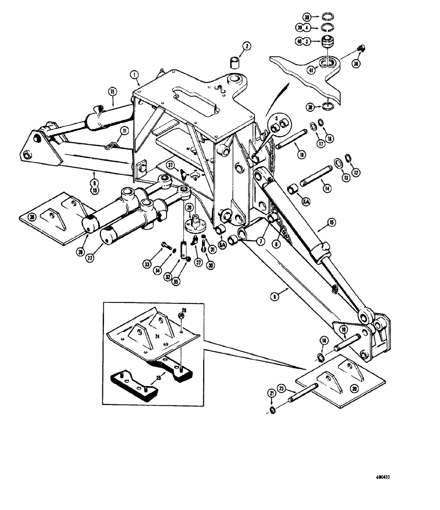 Схема запчастей Case 34 - (104) - MOUNTING FRAME AND STABILIZERS (USED ON BACKHOE S.N. 1022951 AND AFTER) 