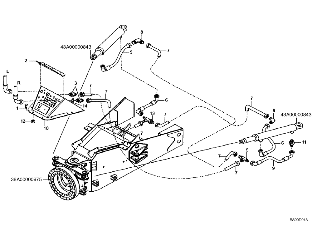 Схема запчастей Case 330B - (43A00000943[001]) - LINES, HYDRAULIC STEERING - OPTIONAL (P.I.N. HHD0330BN7PG5700 AND AFTER) (84214845) (09) - Implement / Hydraulics / Frame / Brakes