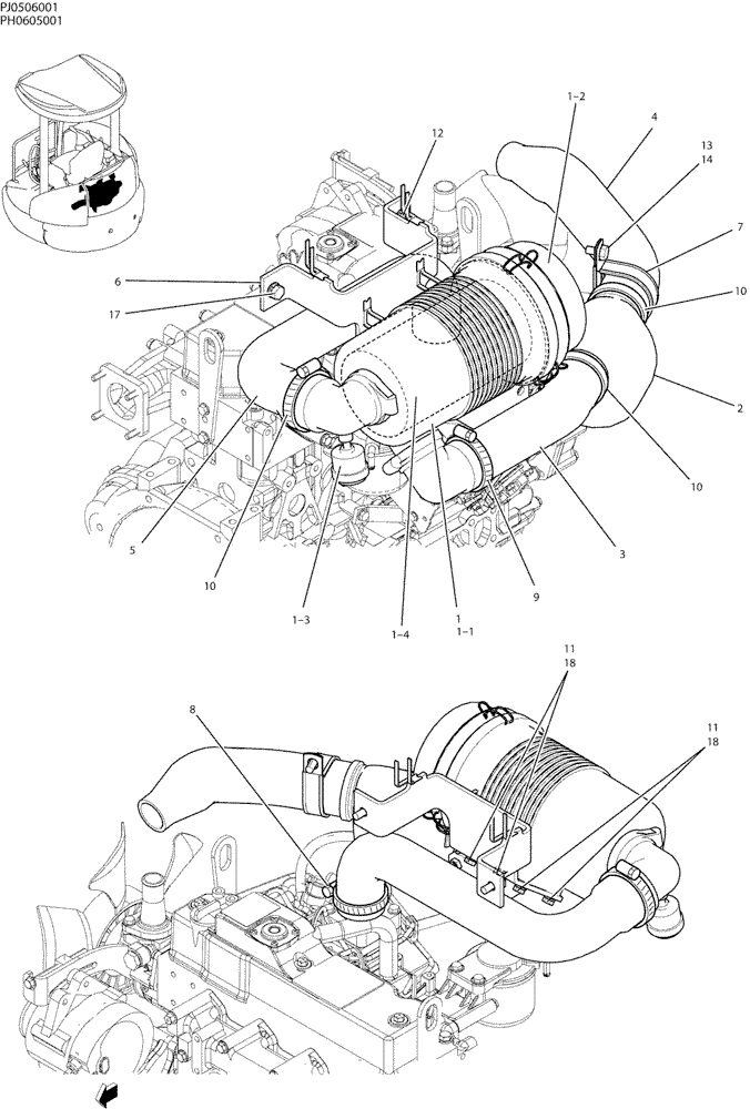 Схема запчастей Case CX50B - (01-009) - CLEANER ASSY, AIR (CANOPY) (10) - ENGINE