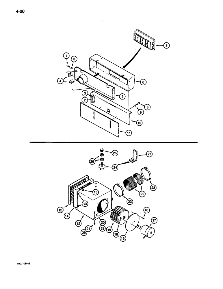 Схема запчастей Case 1187C - (4-26) - HEATER SHROUDING AND HEATER (04) - ELECTRICAL SYSTEMS