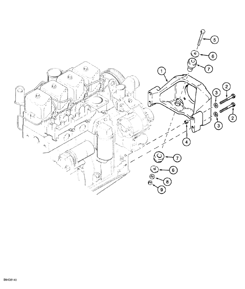 Схема запчастей Case 580SL - (2-014) - ENGINE MOUNTING (02) - ENGINE