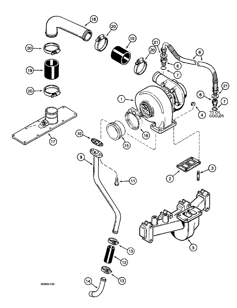 Схема запчастей Case 9010 - (2-18) - TURBOCHARGER SYSTEM, 4T-390 ENGINE (02) - ENGINE