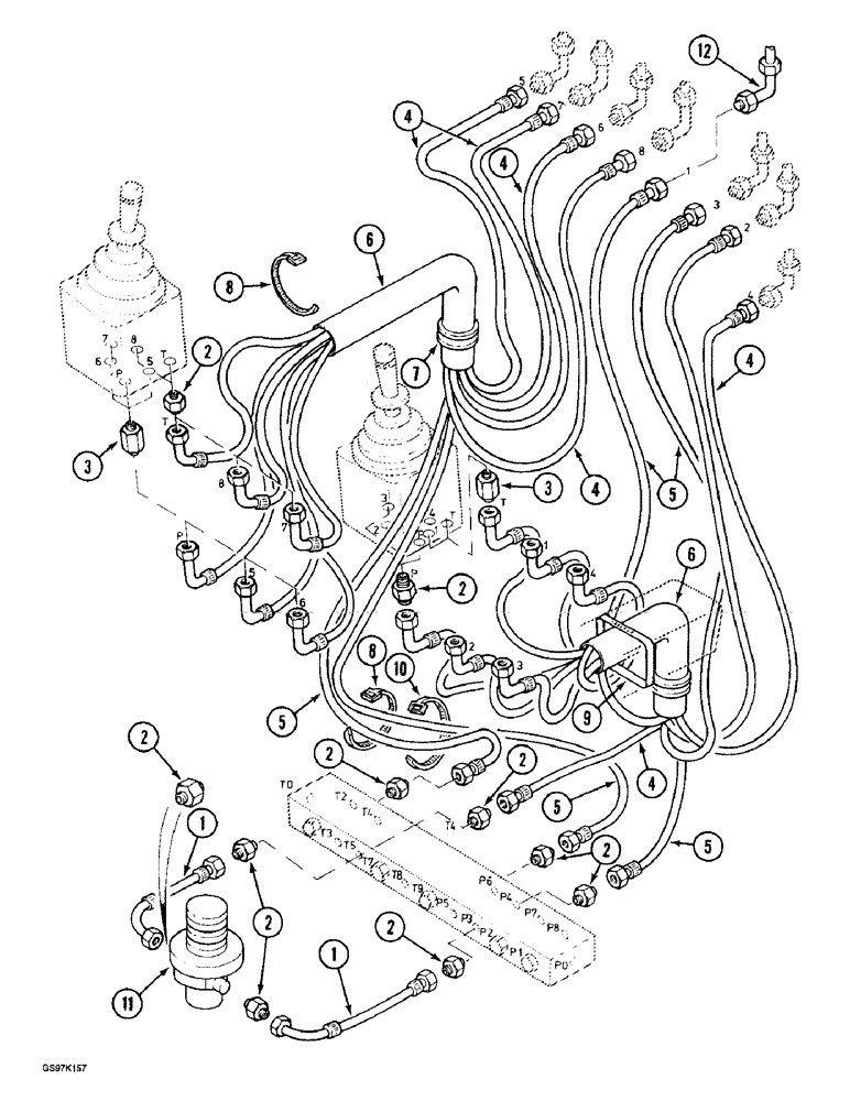 Схема запчастей Case 888 - (8D-08) - HYD. CONTROL CIRCUIT, MANIFOLD TO HAND CONTROL VALVES, P.I.N. 15483 & AFTER, P.I.N. 106801 & AFTER (08) - HYDRAULICS