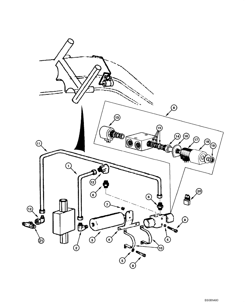 Схема запчастей Case 845 - (08.08[00]) - BLADE HYDRAULIC CIRCUIT - SIDE SHIFT ACCUMULATOR (OPTIONAL) (08) - HYDRAULICS