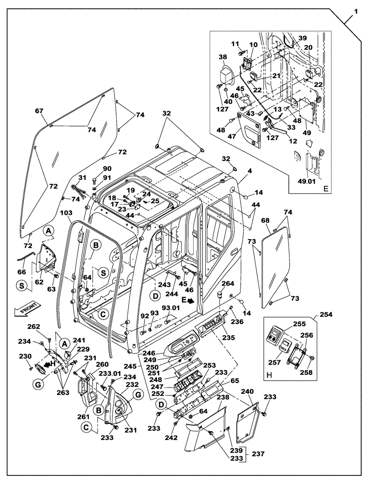 Схема запчастей Case CX210B - (09-26) - CAB - GLASS - INSTRUMENT PANEL (09) - CHASSIS/ATTACHMENTS