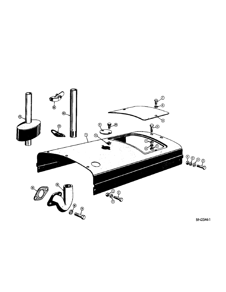 Схема запчастей Case 420 - (036) - HOOD AND EXHAUST SYSTEM (05) - UPPERSTRUCTURE CHASSIS