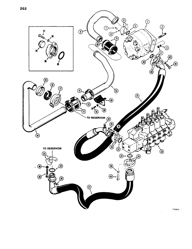 Схема запчастей Case 1450 - (202) - EQUIPMENT HYD CIRCUIT, HYD PUMP TO EQUIPMENT CONTROL VALVE SIDE PORTED PUMP, TRAC SN 8379701 & AFT (08) - HYDRAULICS