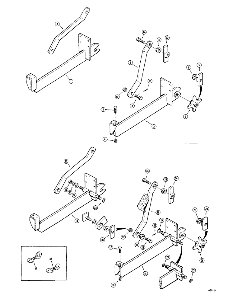 Схема запчастей Case 23 - (026) - BACKHOE MOUNTING PARTS, USED ON MODELS WITHOUT DRAFT-O-MATIC 