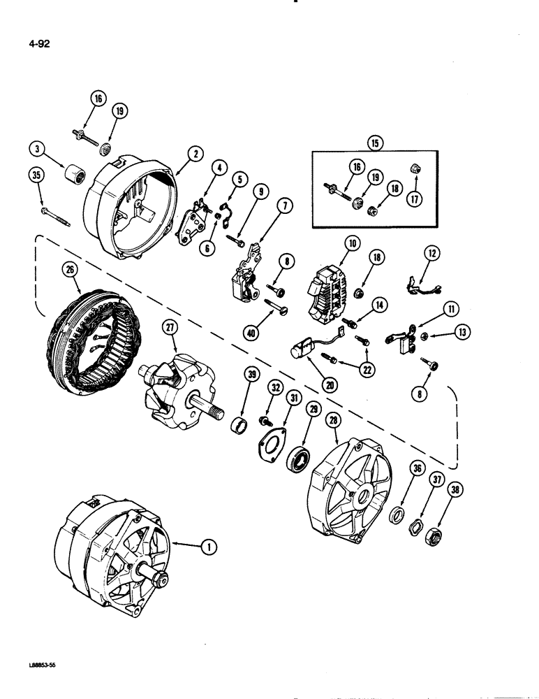 Схема запчастей Case 1455B - (4-092) - A167152 ALTERNATOR ASSEMBLY, DELCO-REMY (04) - ELECTRICAL SYSTEMS