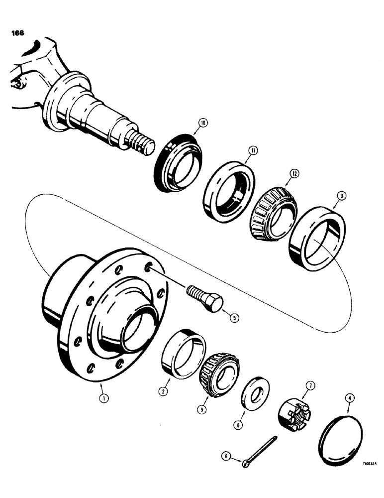 Схема запчастей Case 580C - (166) - FRONT WHEEL HUB AND BEARINGS (05) - STEERING