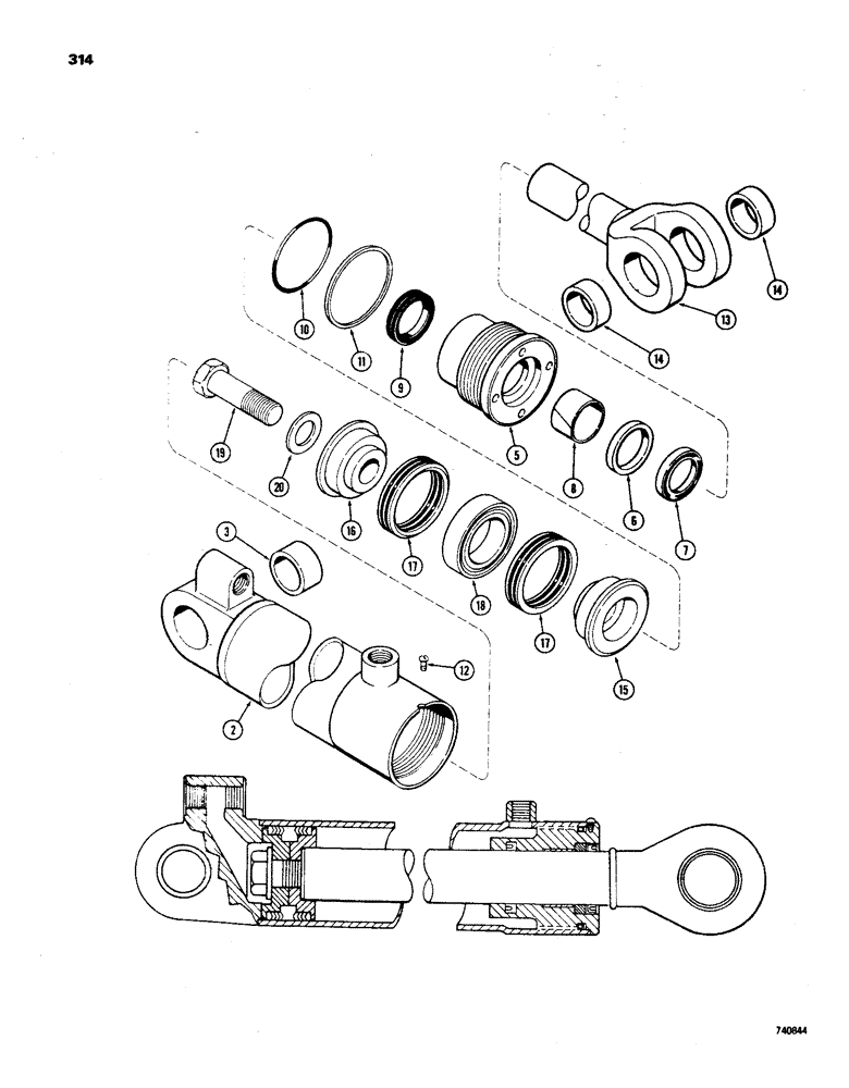 Схема запчастей Case 850 - (314) - G33635 HYDRA-LEVELING CYLINDER, GLAND IS STAMPED WITH CYLINDER PART NUMBER (07) - HYDRAULIC SYSTEM