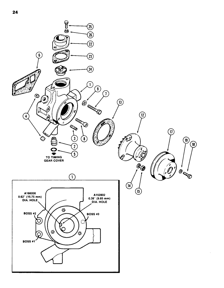 Схема запчастей Case 584D - (024) - WATER PUMP AND THERMOSTAT, 188 DIESEL ENGINE (10) - ENGINE