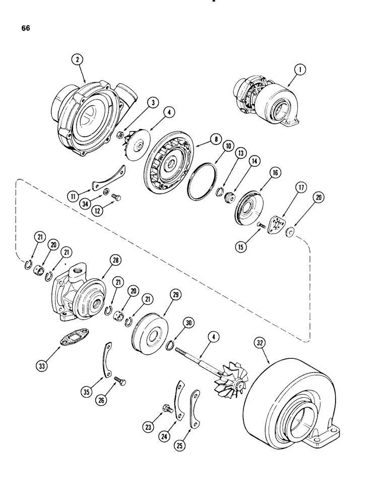 Схема запчастей Case 580SE - (066) - TURBOCHARGER ASSEMBLY, 4T-390 DIESEL ENGINE (02) - ENGINE