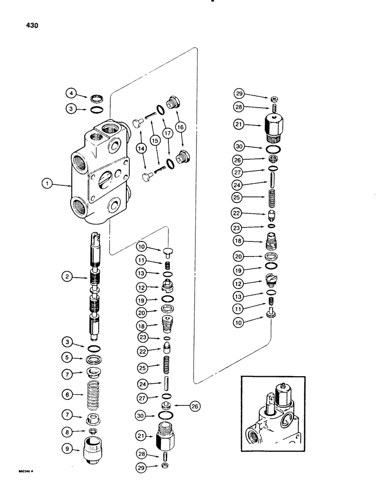 Схема запчастей Case 580E - (430) - BACKHOE CONTROL VALVE, SWING SECTION (08) - HYDRAULICS