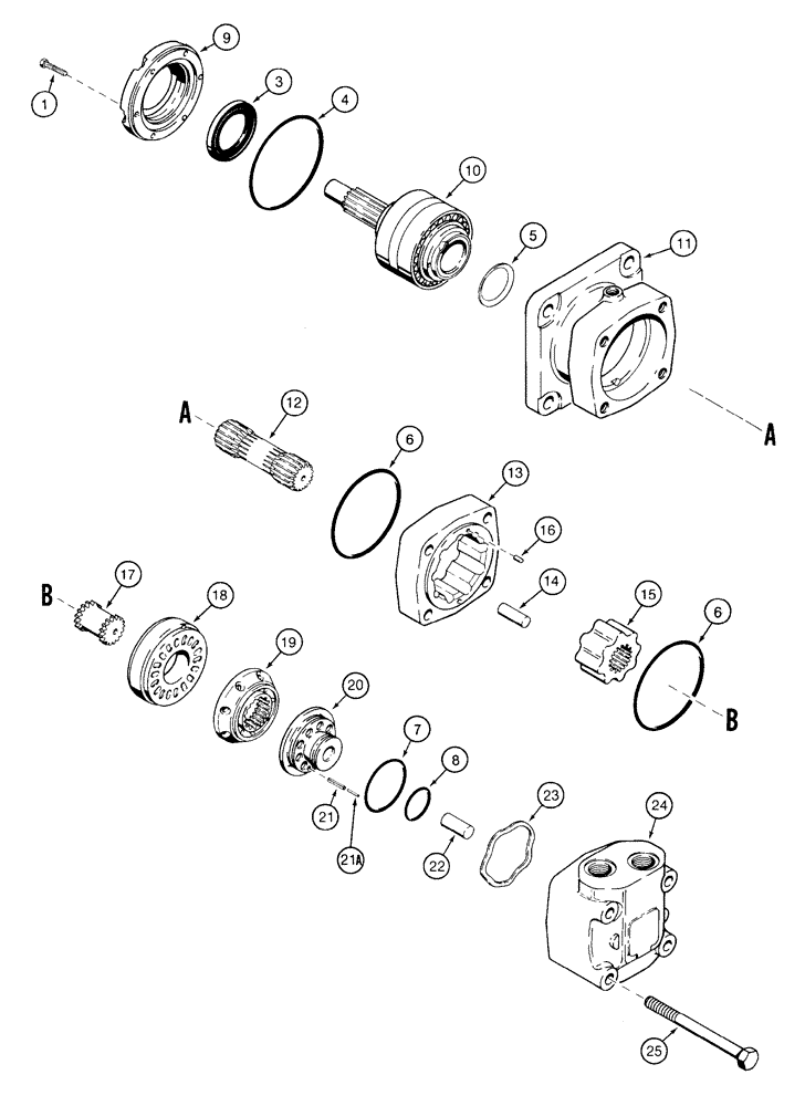 Схема запчастей Case 1835C - (6-50) - HYDRAULIC DRIVE MOTOR USED ON MODELS P.I.N. JAF0130893 THROUGH JAF0283110 (06) - POWER TRAIN