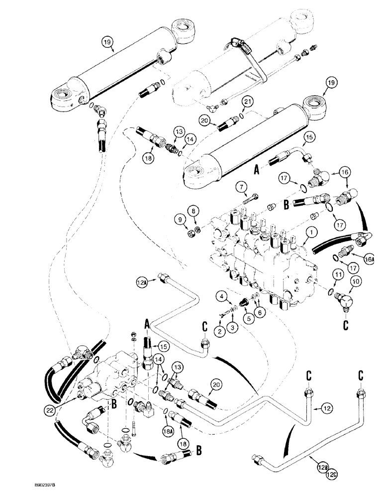 Схема запчастей Case 580SK - (8-026) - BACKHOE SWING CYLINDER AND, SWING SEQUENCE VALVE HYDRAULIC CIRCUIT (08) - HYDRAULICS