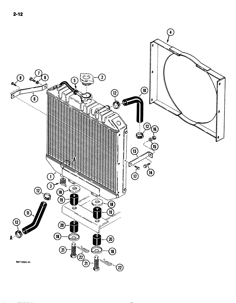 Схема запчастей Case 1825 - (2-12) - RADIATOR AND MOUNTING PARTS, DIESEL MODELS (02) - ENGINE