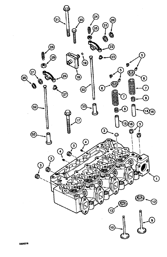 Схема запчастей Case 590 - (2-32) - CYL. HEAD & VALVE MECHANISM, 4T-390 ENG., PRIOR TO ENG. SER. NO. 44559644 (02) - ENGINE