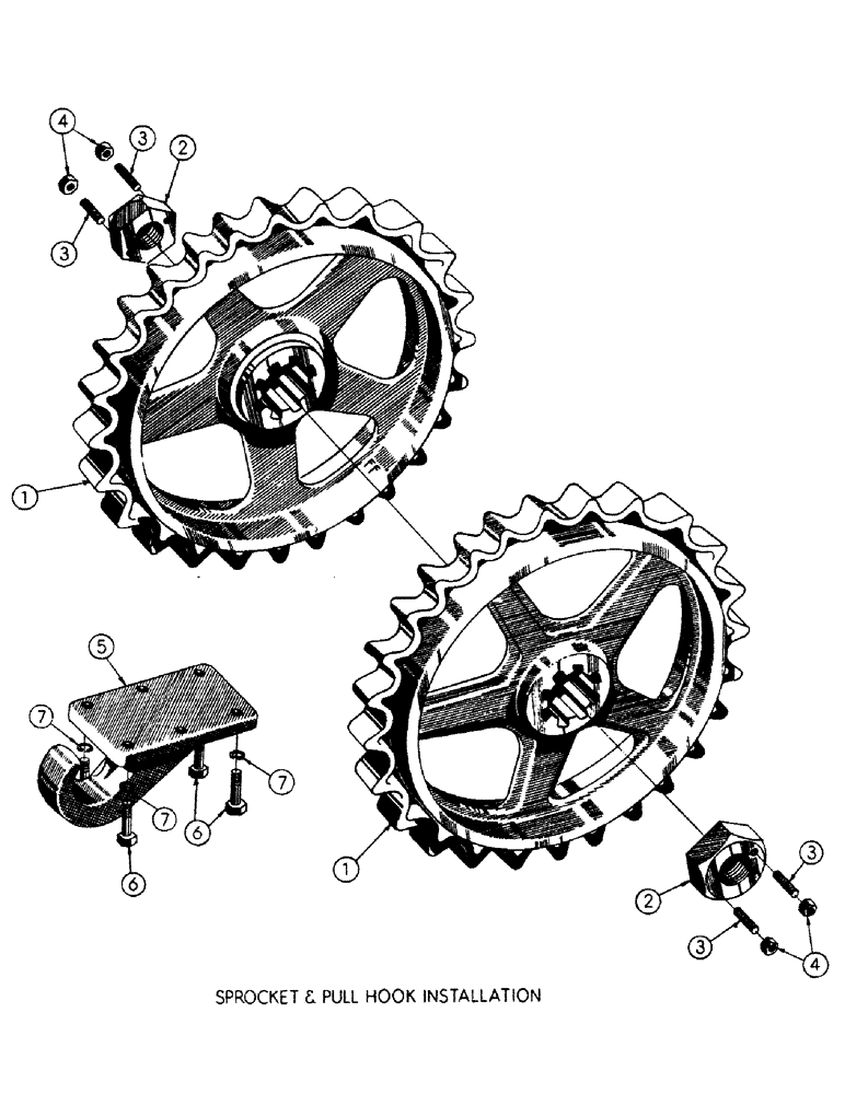 Схема запчастей Case M3B - (082) - SPROCKET & PULL HOOK INSTALLATION 