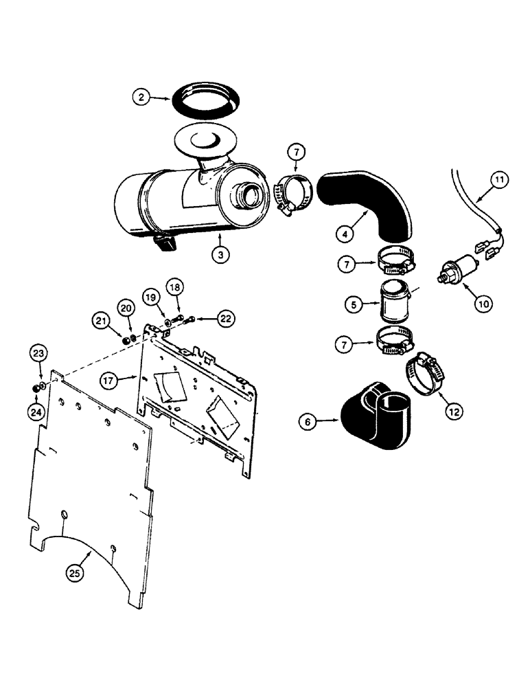 Схема запчастей Case 580SK - (2-08) - AIR CLEANER AND AIR INTAKE PARTS, 4T-390 ENGINE (02) - ENGINE