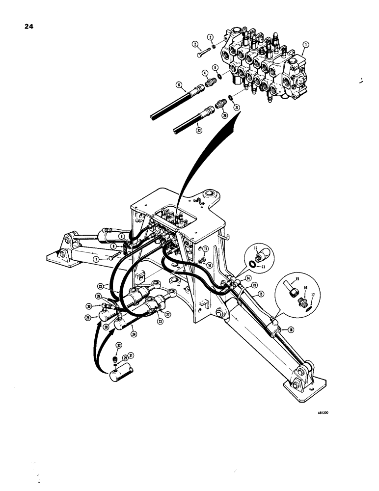 Схема запчастей Case 26 - (024) - SWING AND STABILIZER CYLINDER HYDRAULICS, BEFORE BACKHOE SERIAL NUMBER 5220152 