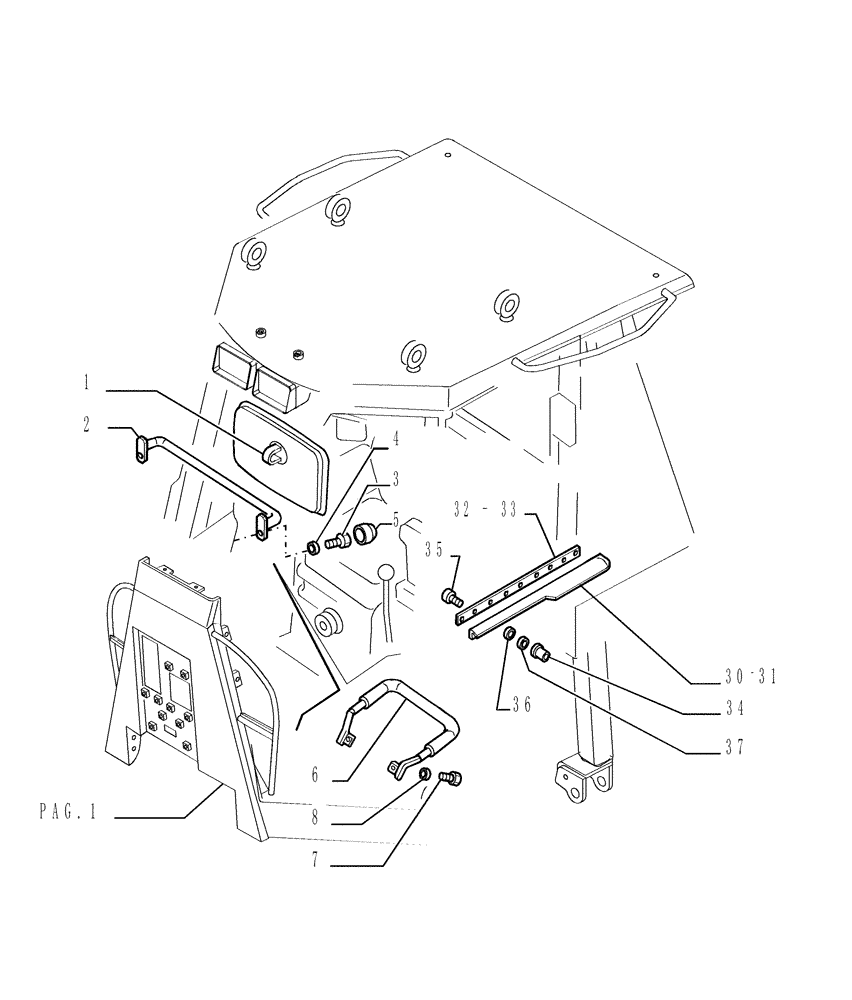 Схема запчастей Case 1850K - (9.651[10]) - ROPS CANOPY - COMPONENTS - OPTIONAL CODE 784111231 (19) - OPTIONS