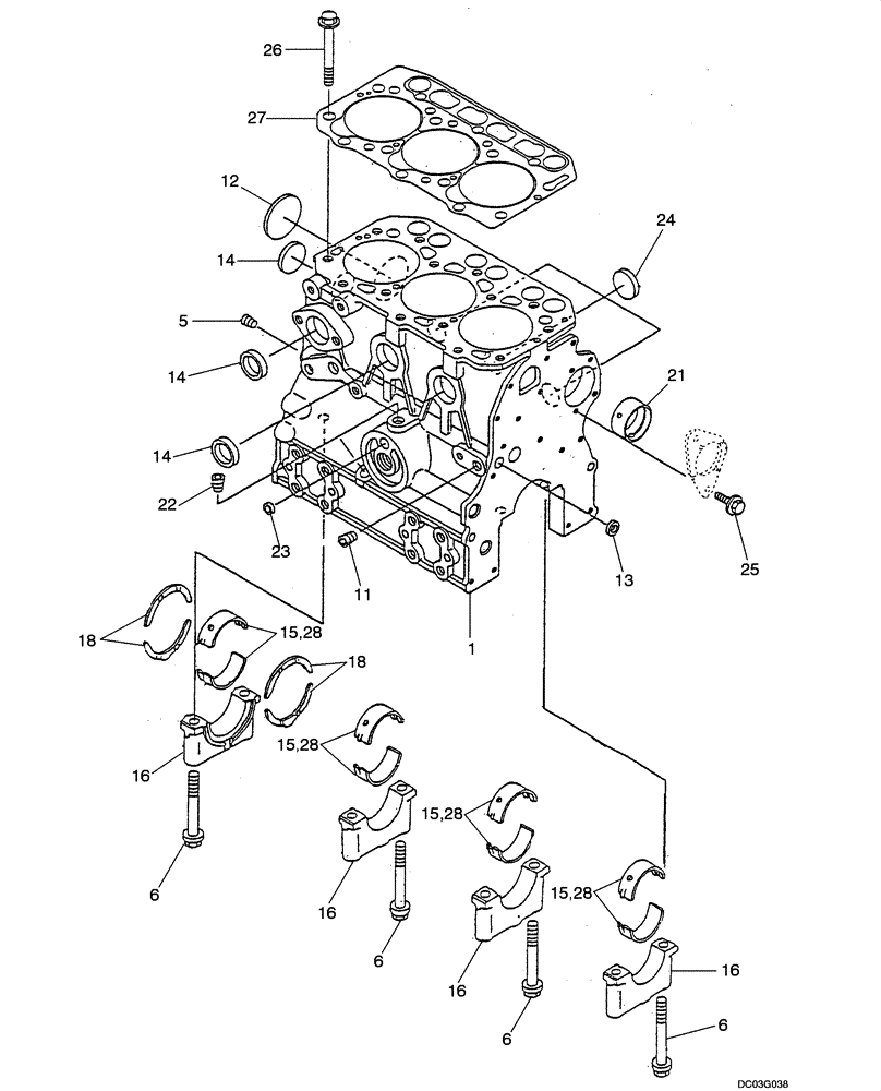 Схема запчастей Case CX25 - (02-16[00]) - CYLINDER BLOCK (02) - ENGINE