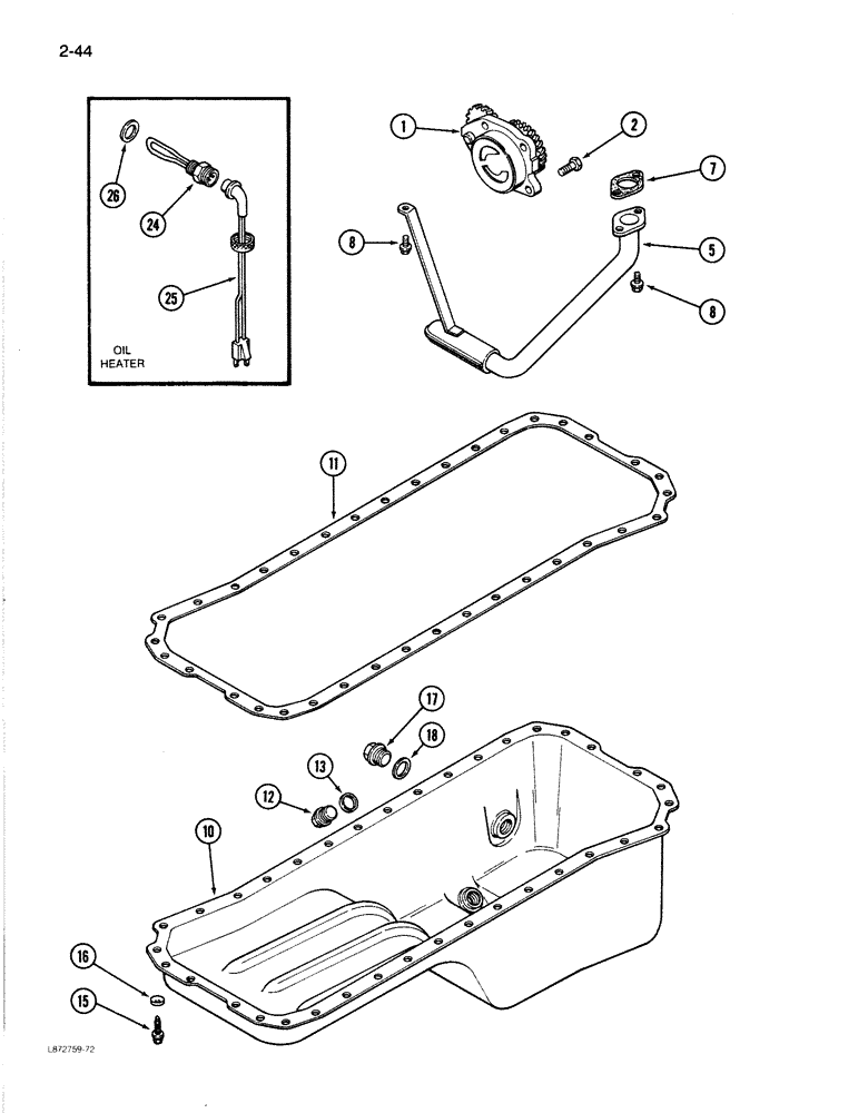 Схема запчастей Case 1085B - (2-044) - OIL PUMP AND OIL PAN, 6T-590 ENGINE (02) - ENGINE