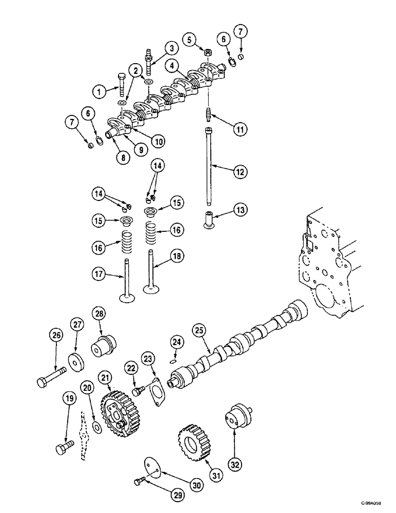 Схема запчастей Case 9007B - (2-44) - CAMSHAFT - VALVE MECHANISM (02) - ENGINE