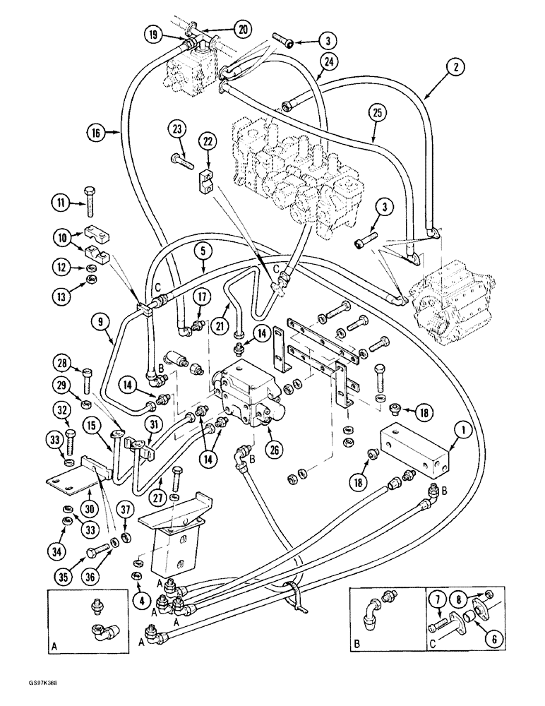 Схема запчастей Case 170C - (8-072) - HYDRAULIC CIRCUIT FOR OPTIONS (08) - HYDRAULICS