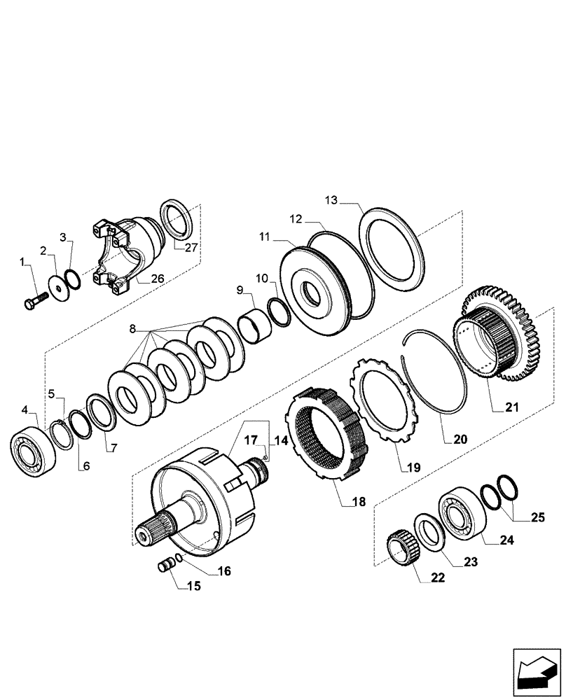 Схема запчастей Case 580SM - (21.155.15) - TRANSMISSION, 4WD POWERSHIFT (580SM/SM+) - SHAFT, OUTPUT (21) - TRANSMISSION