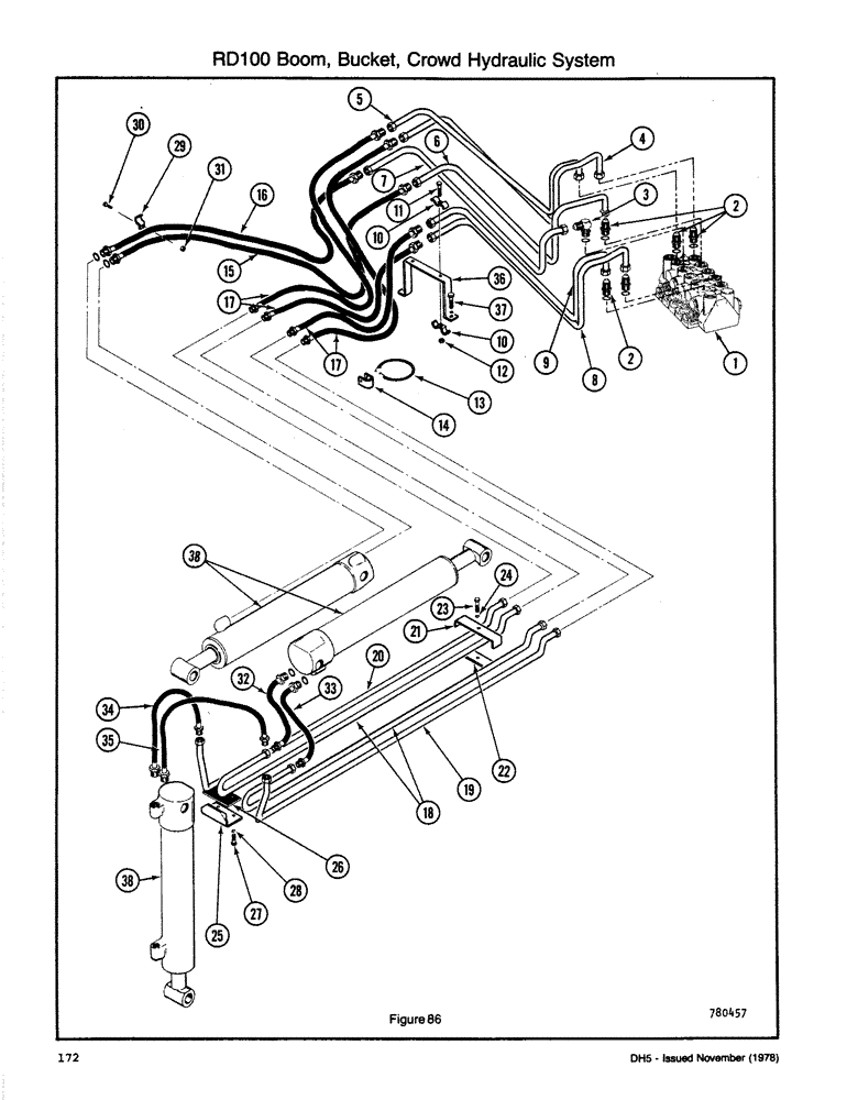 Схема запчастей Case DH5 - (172) - RD100 BOOM, BUCKET, CROWD HYDRAULIC SYSTEM (35) - HYDRAULIC SYSTEMS