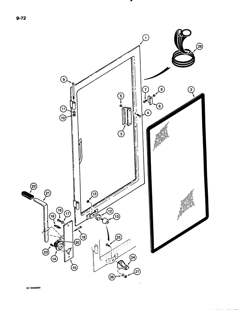 Схема запчастей Case 621 - (9-072) - RIGHT-HAND CAB WINDOW (09) - CHASSIS/ATTACHMENTS