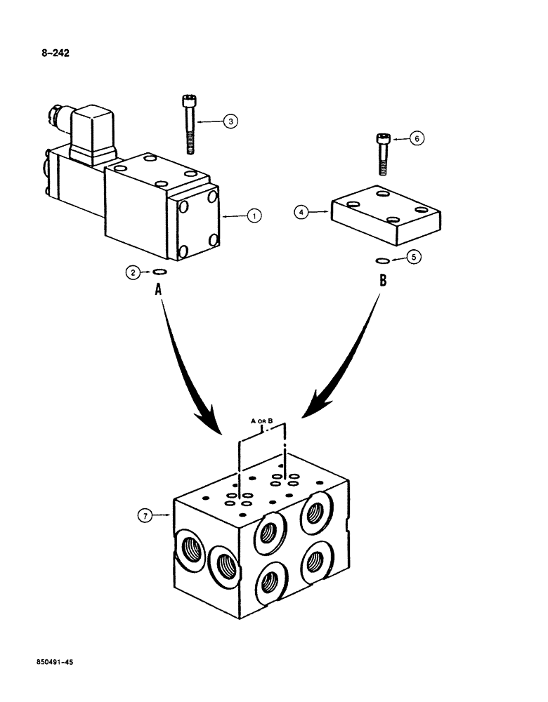 Схема запчастей Case 125B - (8-242) - SOLENOID CONTROL VALVE - 35 BAR, P.I.N. 74251 THROUGH 74963, 21801 THROUGH 21868, 26801 AND AFTER (08) - HYDRAULICS