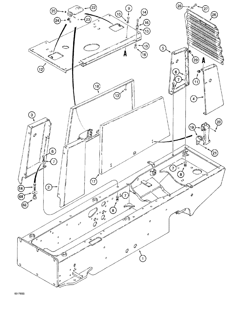 Схема запчастей Case 760 - (09-002) - CHASSIS, HOOD, AND GRILLE, SIDE PANELS RETAINED TO HOOD W/ITEMS 14 THROUGH 16 (90) - PLATFORM, CAB, BODYWORK AND DECALS