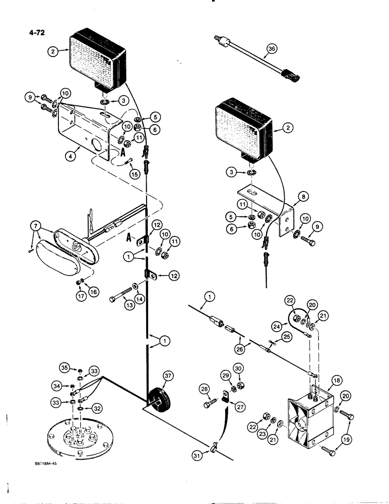 Схема запчастей Case W11B - (4-072) - REAR LAMPS AND BACKUP ALARM, P.I.N. 9162788 AND AFTER (04) - ELECTRICAL SYSTEMS