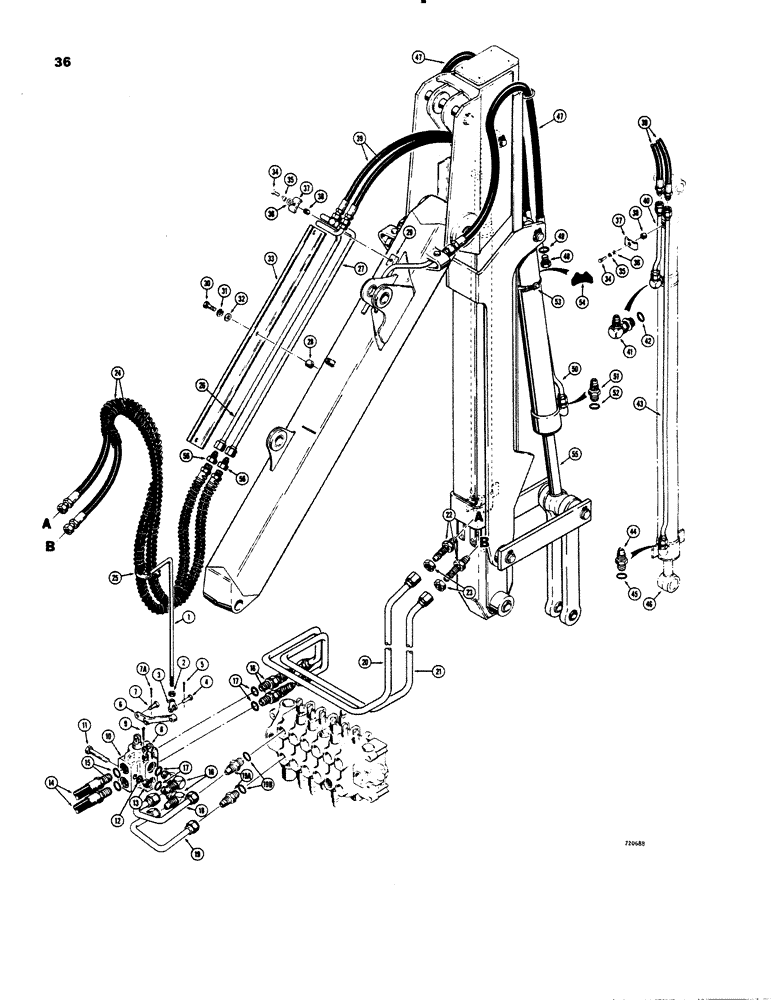 Схема запчастей Case 26C - (036) - EXTENDABLE DIPPER HYDRAULIC CIRCUIT, BEFORE BACKHOE SN. 5305201 